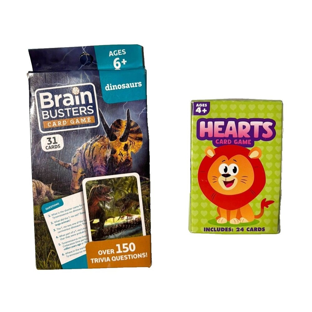Brain Busters Card Game Dinosaurs & Hearts Card Game Animals - Set Of 2